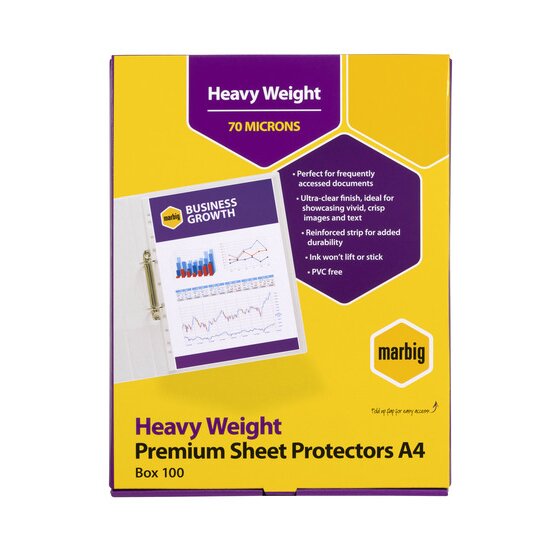 Marbig Heavyweight A4 Sheet Protectors – Tear-Resistant & Copysafe (100 Pack)