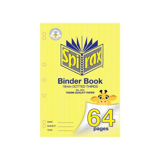 Spirax 974 Binder Book – A4, 64 Pages, 18mm Dotted Thirds, Pre-Punched