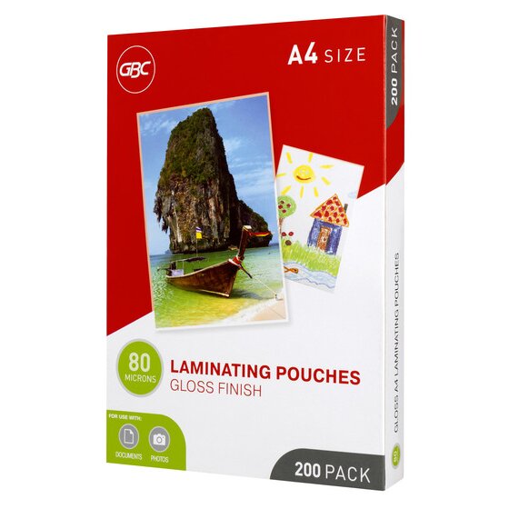 GBC Laminating Pouches A4 — 80 Micron Gloss, Pack of 200