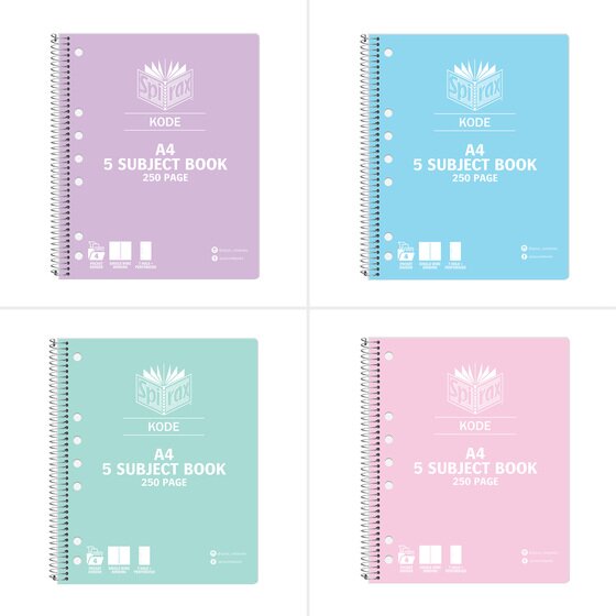 Spirax Kode A4 5-Subject Notebook – 250 Pages, Metallic Shimmer Cover, Silver Wire Binding