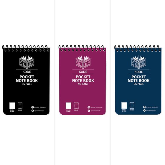 Spirax Kode 955 Pocket Notebook – 77 x 112 mm, 96 Pages, Twin Wire Bound, Pack of 5