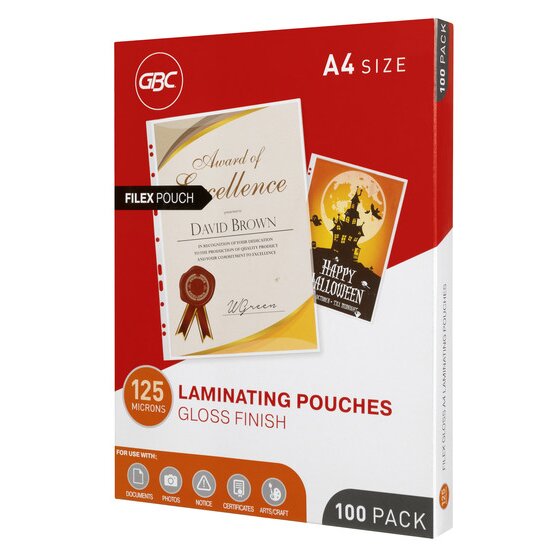 GBC Laminating Pouch A4 125 Micron – Pack of 100 (Filex Pre-Punched)