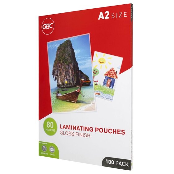 GBC A2 Laminating Pouches – 80 Micron Gloss Finish, Pack of 100