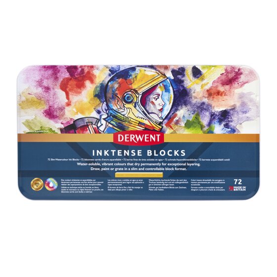 Derwent Inktense Block Tin – 72 Water-Soluble Colours for Drawing & Sketching