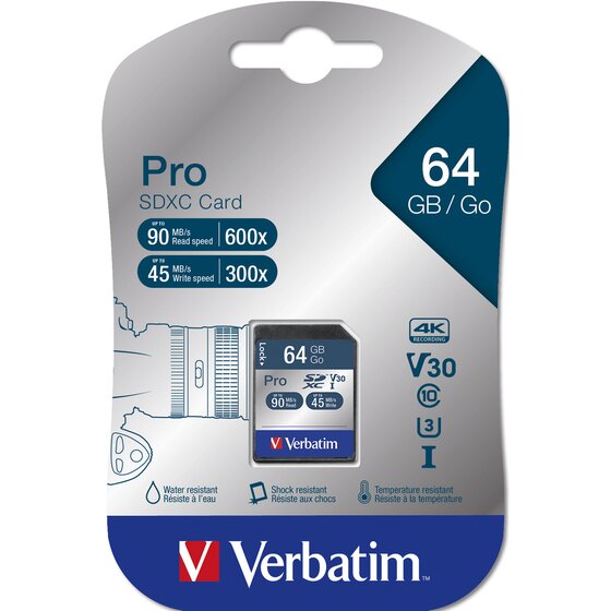 Verbatim Pro 64GB SDHC Card – Class 10 UHS-I for Photo & 4K Video