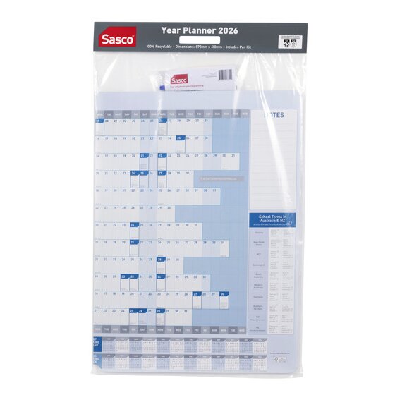 SASCO 2026 Standard Year Wall Planner – 610 x 870mm – Blue
