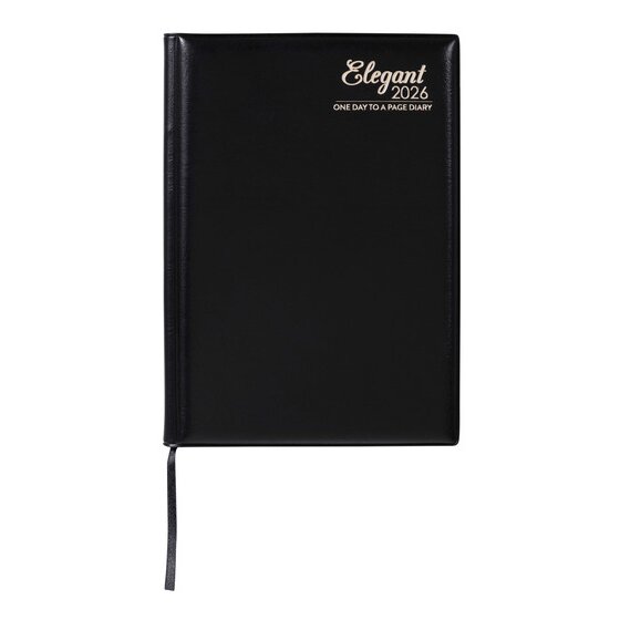 Cumberland 2026 Elegant Diary A5 Day-to-Page – Black Padded Vinyl Cover with Year Planners
