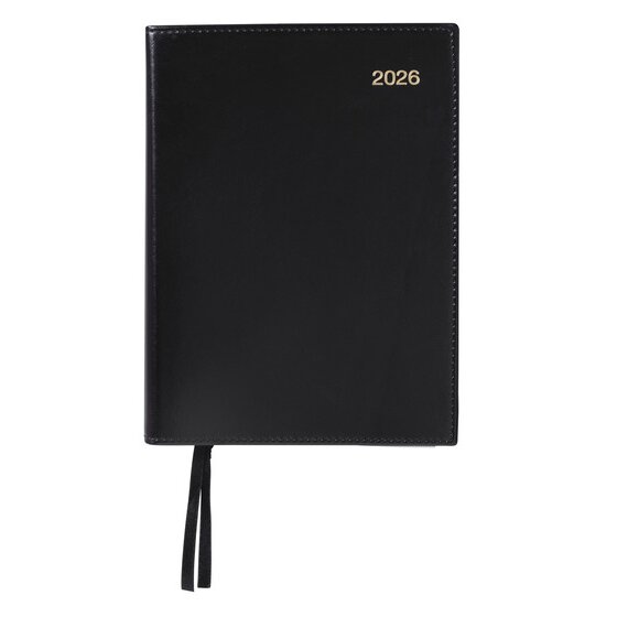 Cumberland 2026 Spiral Diary – A5 Week-to-View, Black Leather Grain Cover