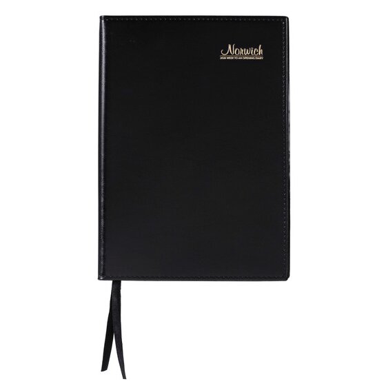 Cumberland Norwich 2026 Diary – A5 Week to View, Black, Leather Grain Cover