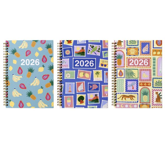 SASCO 2026 Moda Diary – A5 Week-to-View, Hard Cover, Twin Wire-O Binding, Assorted Designs