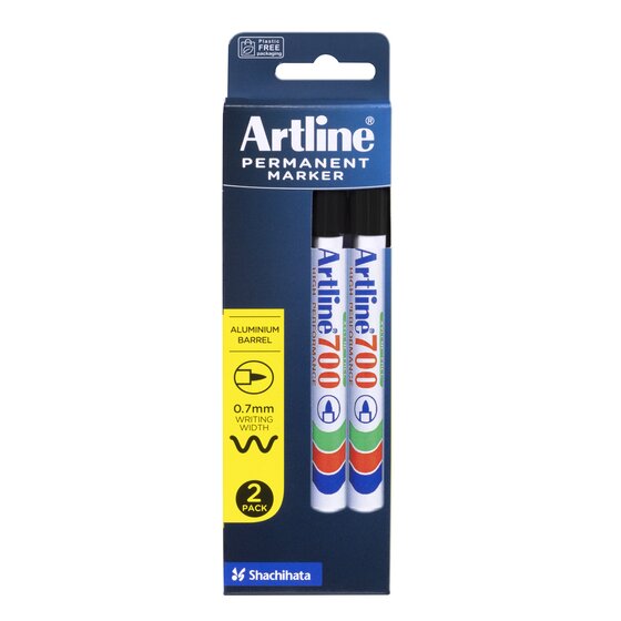 Artline 700 Permanent Marker – 0.7mm Bullet Nib, Black (2 Pack)