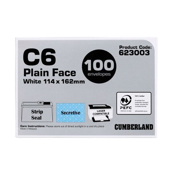 Cumberland Strip Seal Wallet Envelope C6 114 × 162 mm White – Box of 100