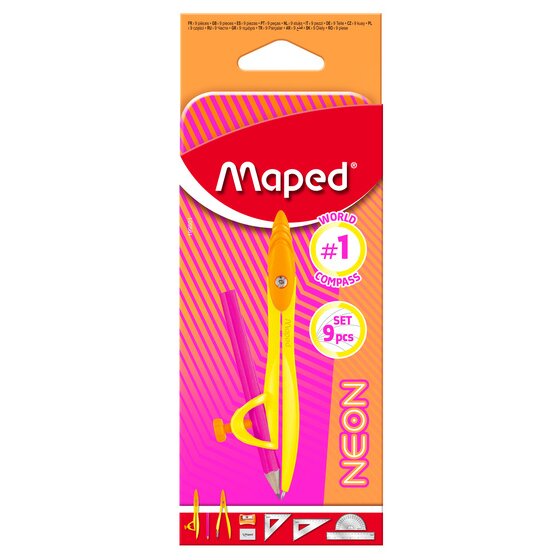 Maped Neon 9-Piece Math Set with Sleeve