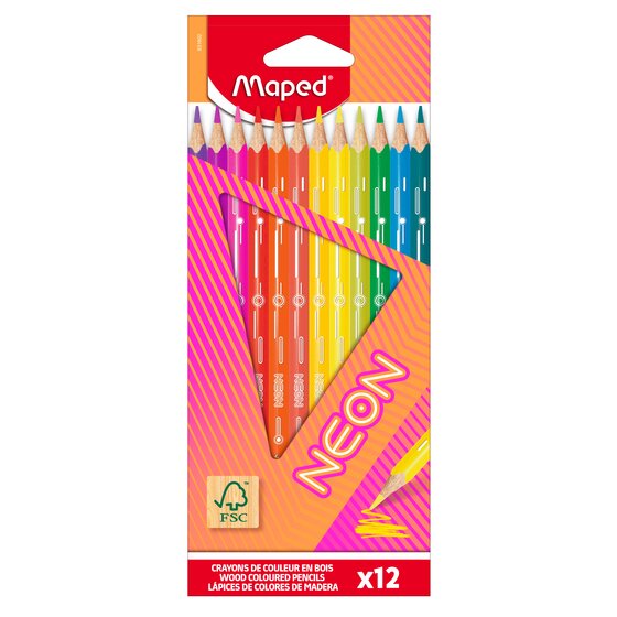 Maped Neon Colouring Pencils – FSC-Certified, Triangular Grip, Pack of 12