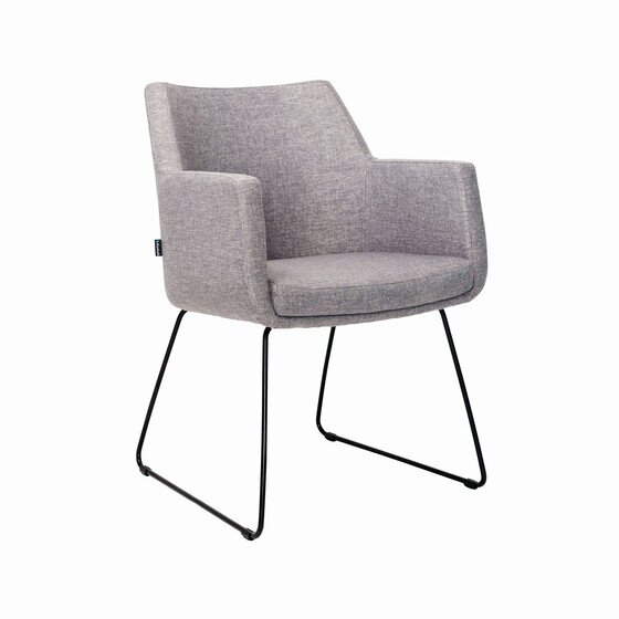 Konfurb Hady Chair – Keylargo Ash Fabric, Black Sled Base | Drop-Down Seating for Offices & Care Settings