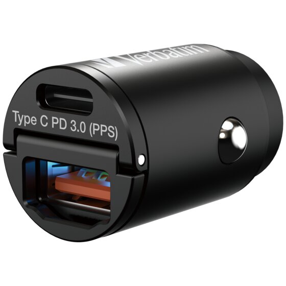 Verbatim Mini Car Charger 30W – 2 Ports, USB-C PD & USB-A QC