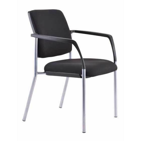 Buro Lindis Guest Chair – Arms, Reflective Silver Powder-Coated Frame, Black Fabric