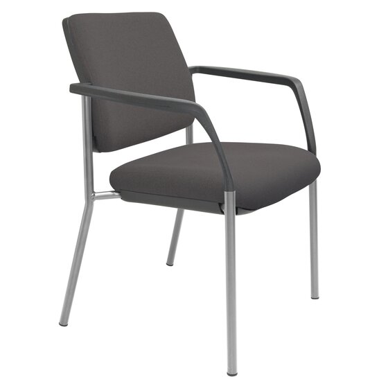 Buro Lindis 4-Leg Guest Chair with Arms – Reflective Silver Frame, SafeTex Charcoal Fabric