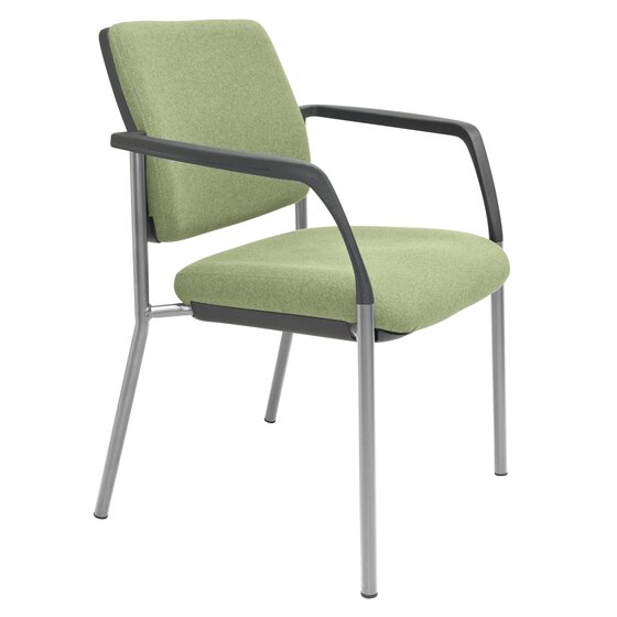 Buro Lindis 4-Leg Guest Chair with Arms – Reflective Silver Frame, SafeTex Olive Fabric