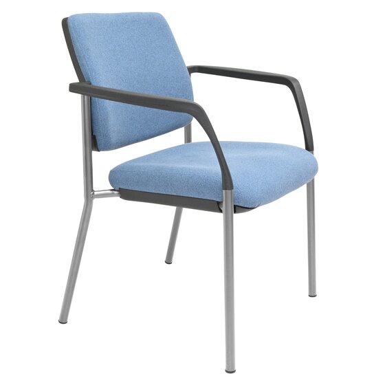 Buro Lindis 4-Leg Guest Chair with Arms – Reflective Silver Frame, SafeTex Cobalt Fabric