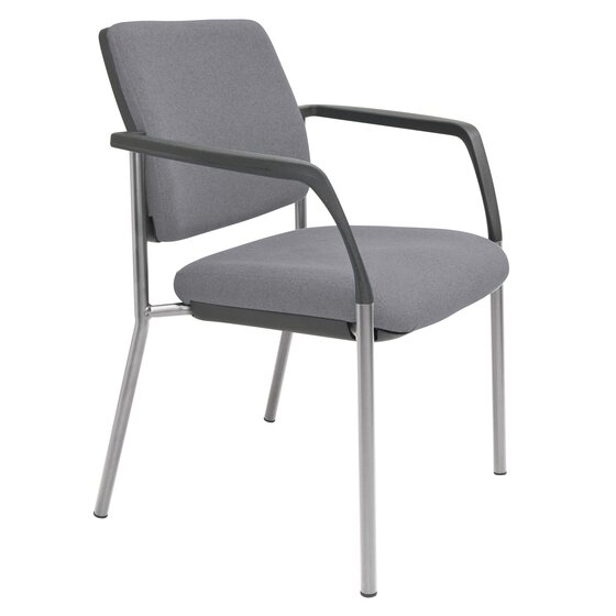 Buro Lindis 4-Leg Guest Chair with Arms – Reflective Silver Frame, SafeTex Smoke Fabric