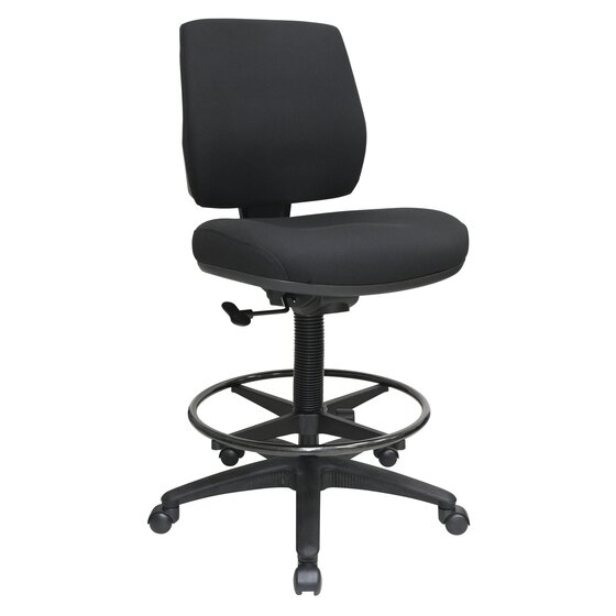 Buro Roma 1-Lever Mid-Back Drafting Chair – Black Fabric, Gas Lift & Foot Ring