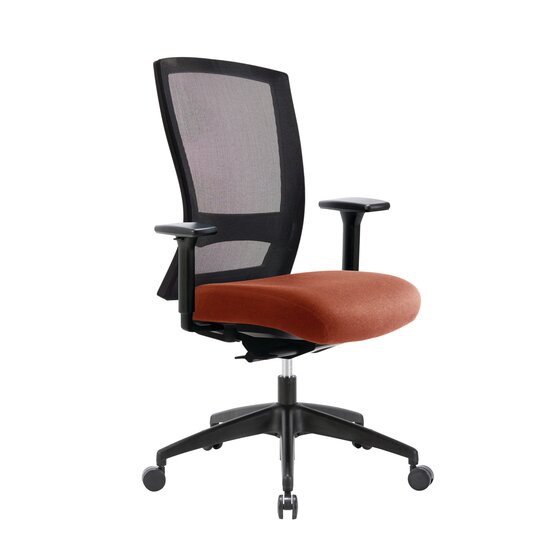 Buro Mentor Mesh Chair with Arms – Nylon Base, SafeTex Rust Fabric