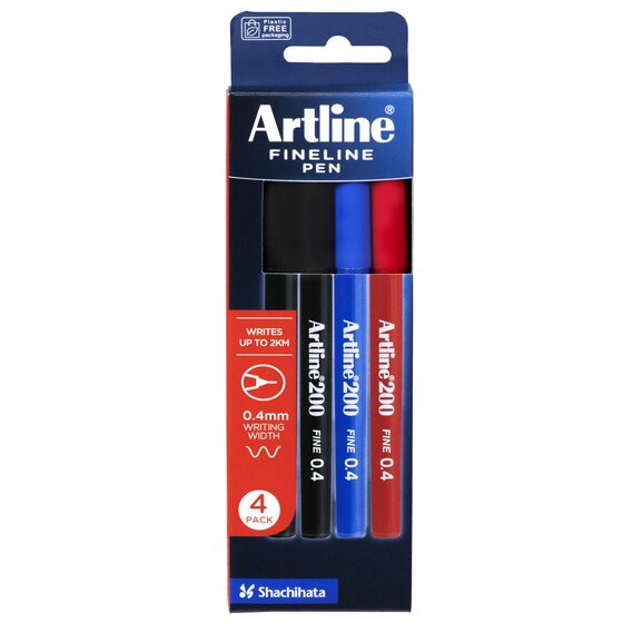 Artline 200 Fineliner Pen 0.4mm – Assorted 4 Pack