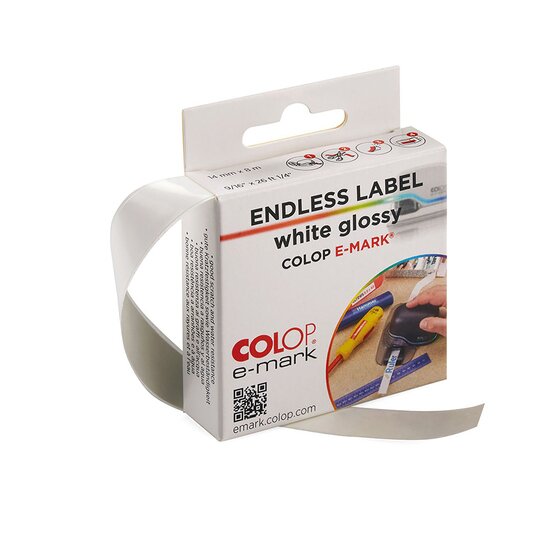 COLOP E-Mark Endless Label Roll – 14mm x 8m, Gloss White