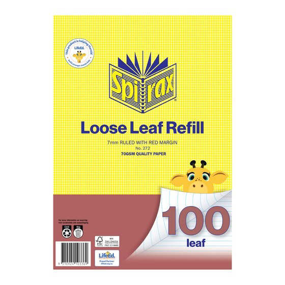 Spirax 272 Loose Leaf Refills A4 100 Sheets 7mm Ruling