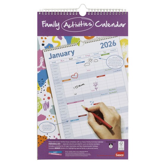 SASCO 2026 Family Activity Calendar – 250 x 410mm Wall Calendar