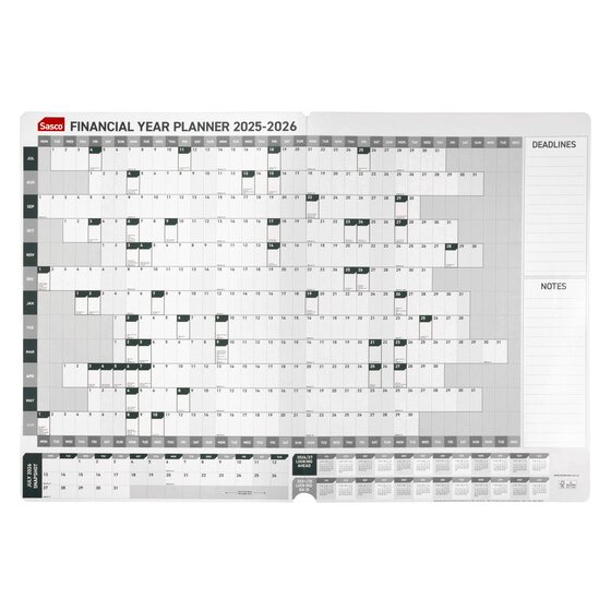 SASCO Wall Planner Financial Year Diary 2025/2026, 870 x 610 mm