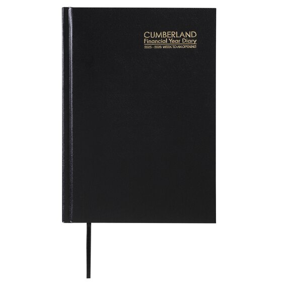 Cumberland FY25/26 Casebound Diary A5 Week to View Black – Leatherette Planner