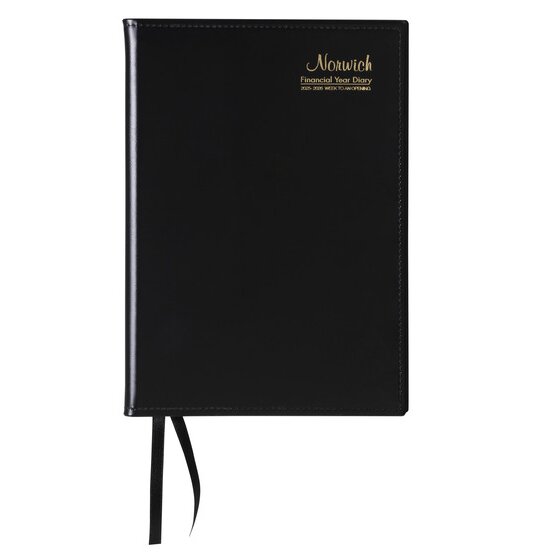 Cumberland Norwich A5 Diary FY25/26 – Week-to-View, Black Leathergrain Cover