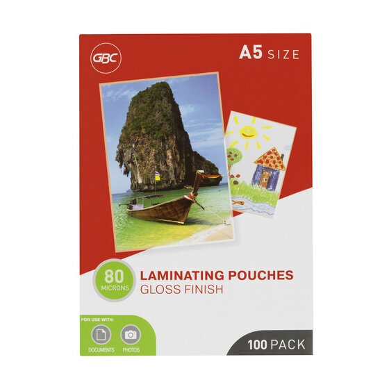 GBC Laminating Pouches A5 80 Micron – Pack of 100 – Gloss Finish