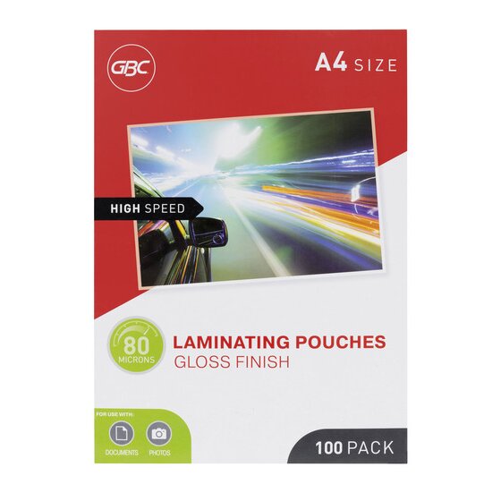 GBC Laminating Pouches A4 80 Micron Gloss – Pack of 100 – High-Speed