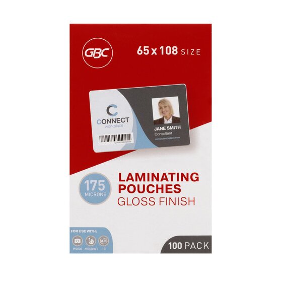 GBC Laminating Pouches 65 x 108 mm | 175 Micron Gloss | Pack of 100