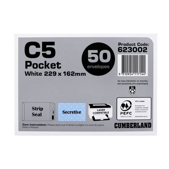Cumberland Strip Seal Pocket Envelope C5 White – Pack of 25