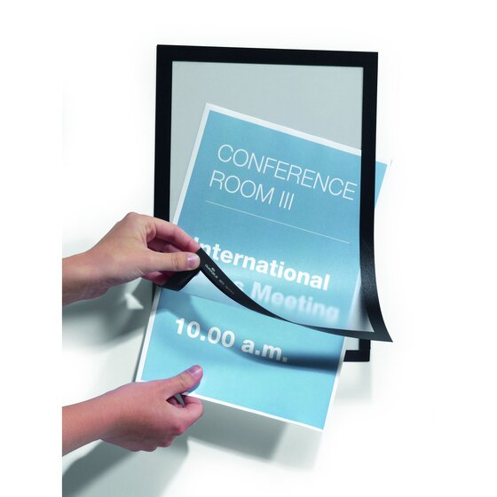 Durable DuraFrame Self-Adhesive Sign Holder A4 Black | Quick-Swap Document Display