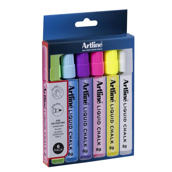 Artline Liquid Chalk Dry-Wipe Markers – Pack of 6, Assorted Colours