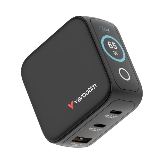 Verbatim Mini GaN Charger – 65W with Touchscreen Display
