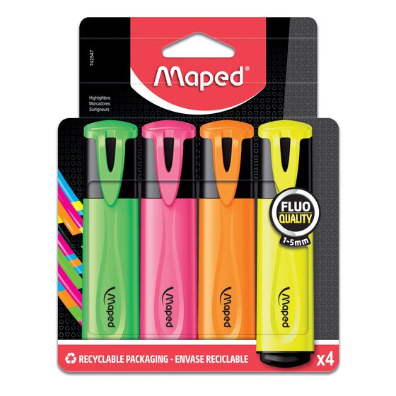 Maped Fluo Peps Highlighter Wallet – 4 Assorted Colours
