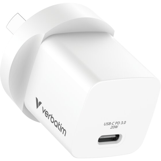 Verbatim Mini GaN 20W Charger Bundle with USB-C to USB-C Cable | Compact Travel Charger