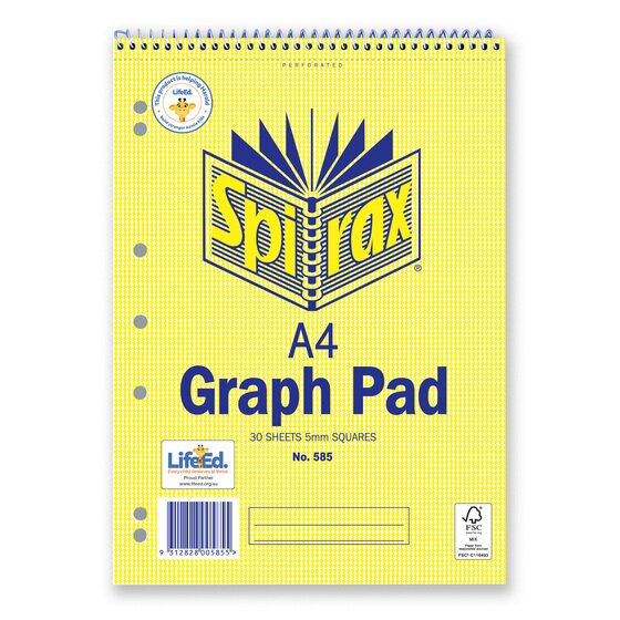 SPIRAX 585 Graph Pad – 5mm Grid, A4, 30 Sheets, Top-Spiral, Green Lines