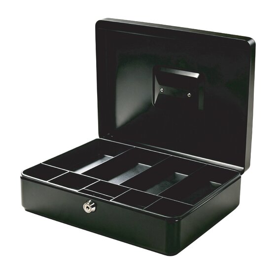 ESSELTE Classic Cash Box No.12 Black – Steel, Foldable Handle, 2 Keys