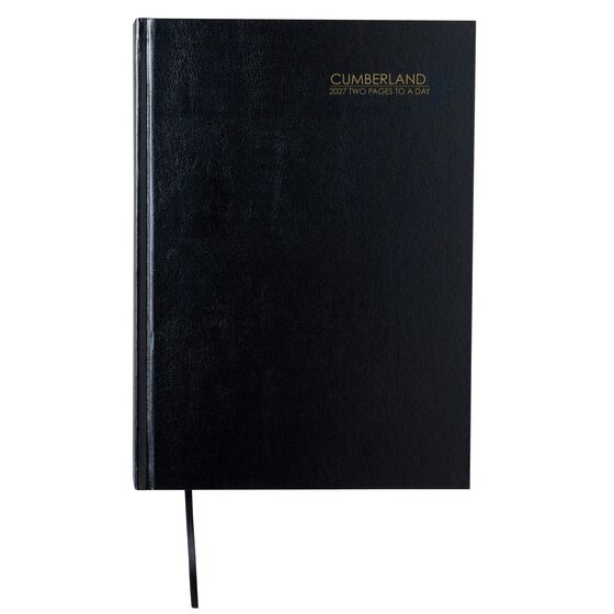 Cumberland 2027 Casebound Diary A4 Two Pages Per Day Black Hardcover