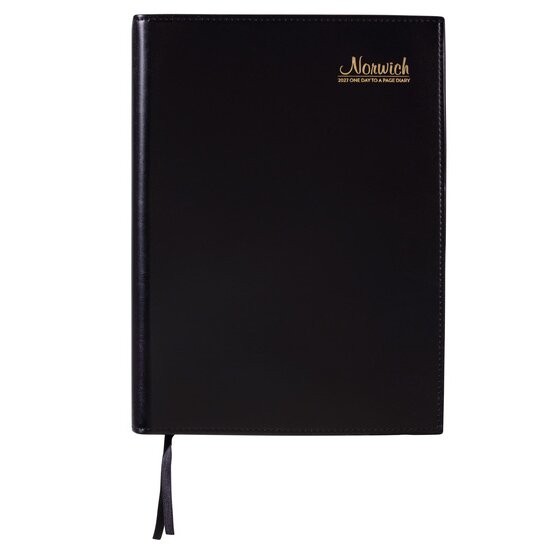 Cumberland Norwich Diary 2027 – A4 Day-to-Page, Black Leather Grain Cover