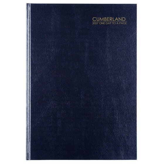 Cumberland 2027 Casebound Diary A5 Day-to-Page – Blue Hardcover with Ribbon Marker
