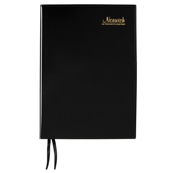 Cumberland Norwich 2027 Diary A5 Two Days-to-Page Black Leather Grain