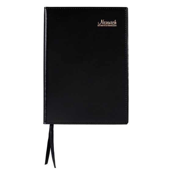 Cumberland Norwich 2027 Diary – A5 Week to View, Black, Leather Grain Cover
